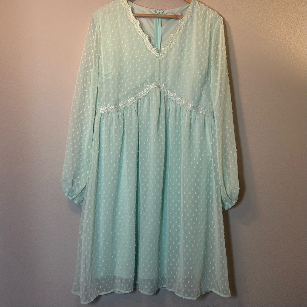 Women’s Large Midi Dress Aqua Lightweight with Balloon Sleeves for Spring Easter - Picture 16 of 16